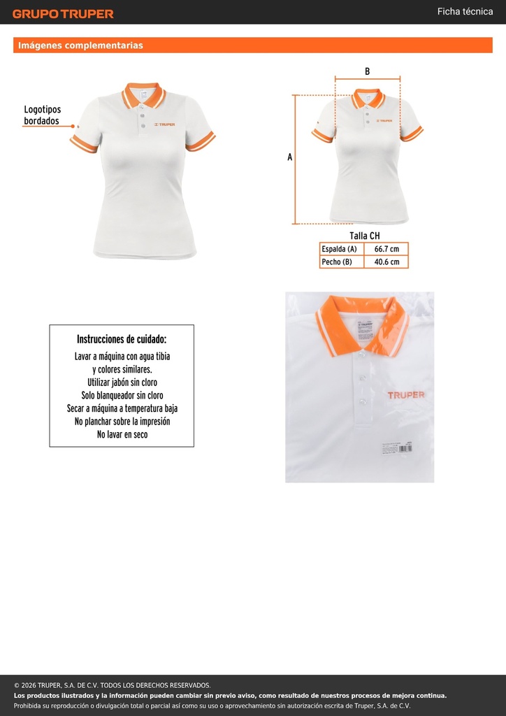 Playera polo performance para mujer, blanca, CH, TRUPER