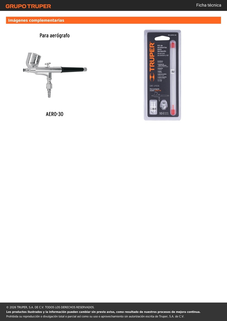 Kit de 5 accesorios para aerógrafo AERO-30, TRUPER