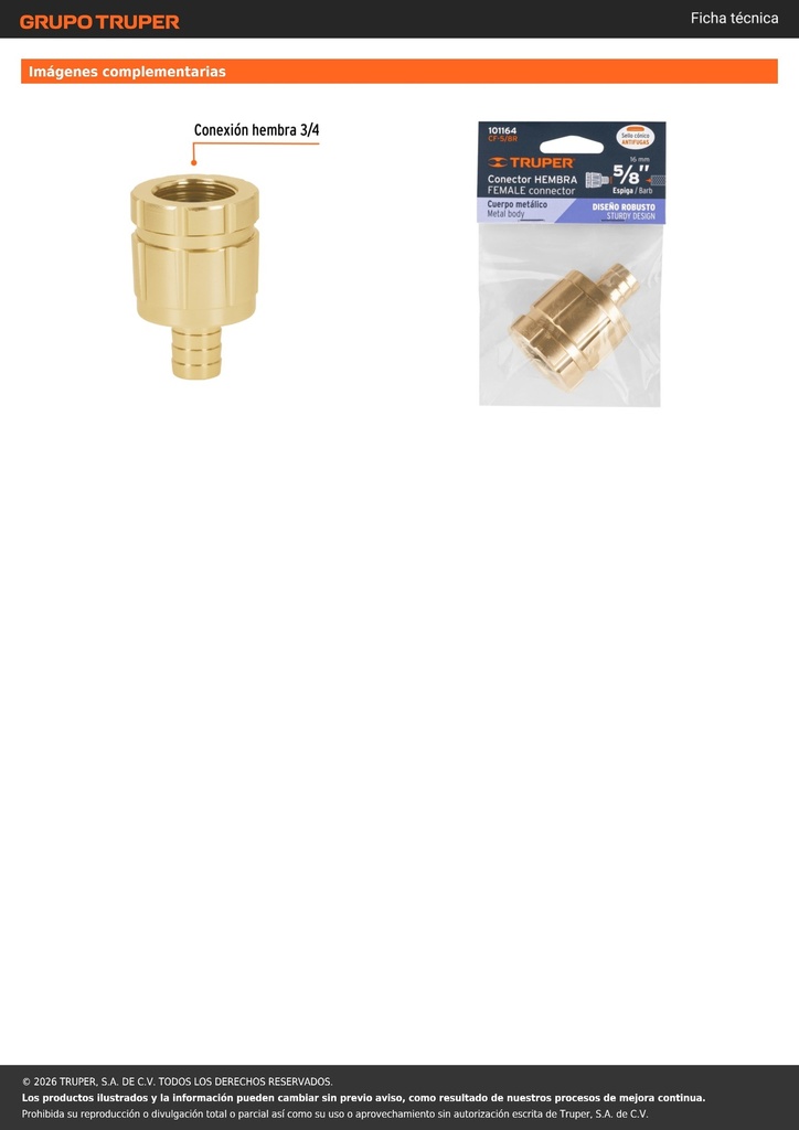 Conector 5/8' hembra robusto de aluminio, TRUPER