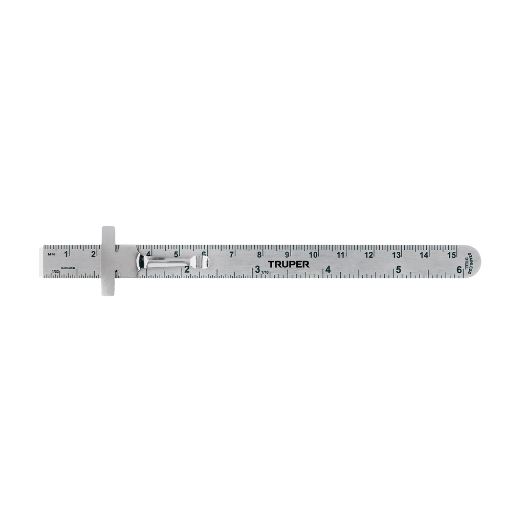 Regla 15 cm de acero inoxidable de bolsillo, TRUPER
