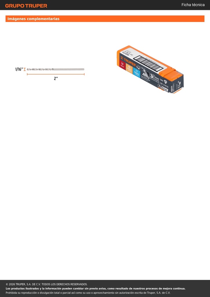Broca HSS 1/16' Trusilver para metal, TRUPER