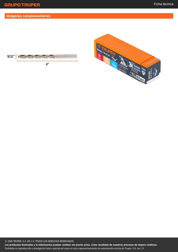 Broca HSS 9/32' Trusilver para metal, TRUPER