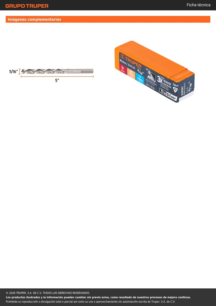 Broca HSS 5/16' Trusilver para metal, TRUPER