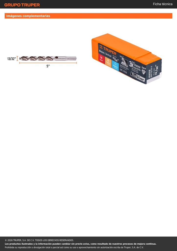 Broca HSS 13/32' Trusilver para metal, TRUPER