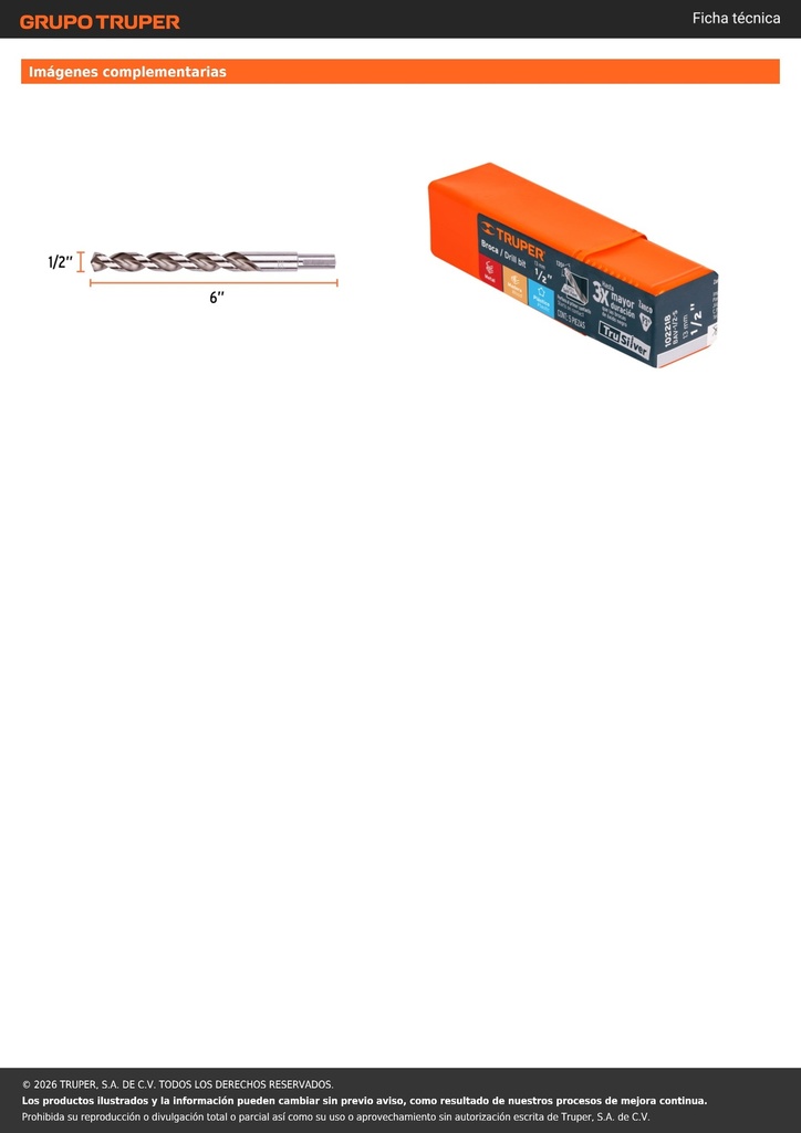 Broca HSS 1/2' Trusilver para metal, TRUPER