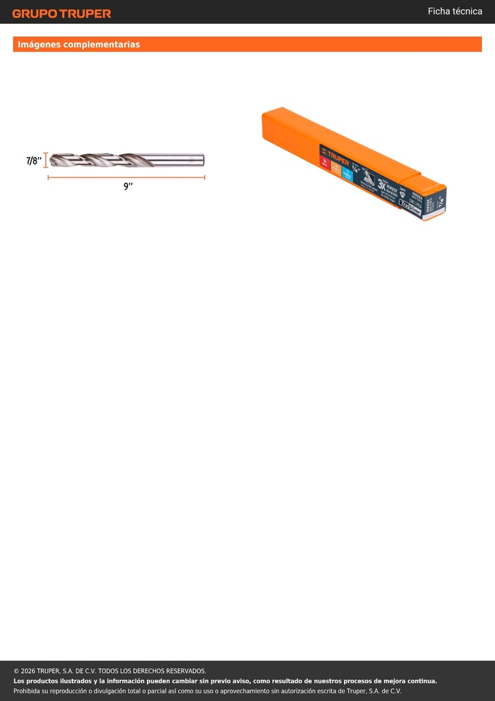 Broca HSS 7/8' Trusilver para metal, TRUPER