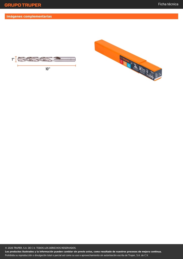 Broca HSS 1' Trusilver para metal, TRUPER
