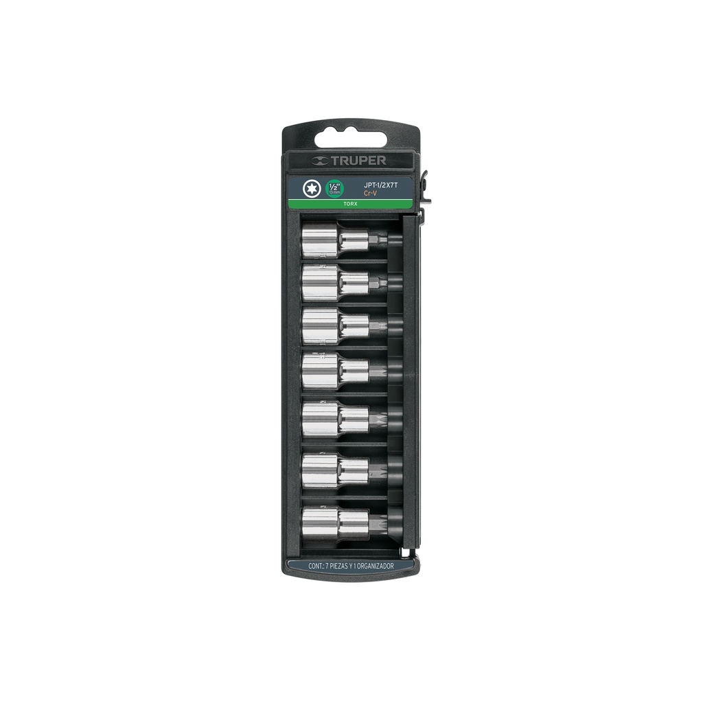 Juego de 7 dados cuadro 1/2' punta torx, TRUPER