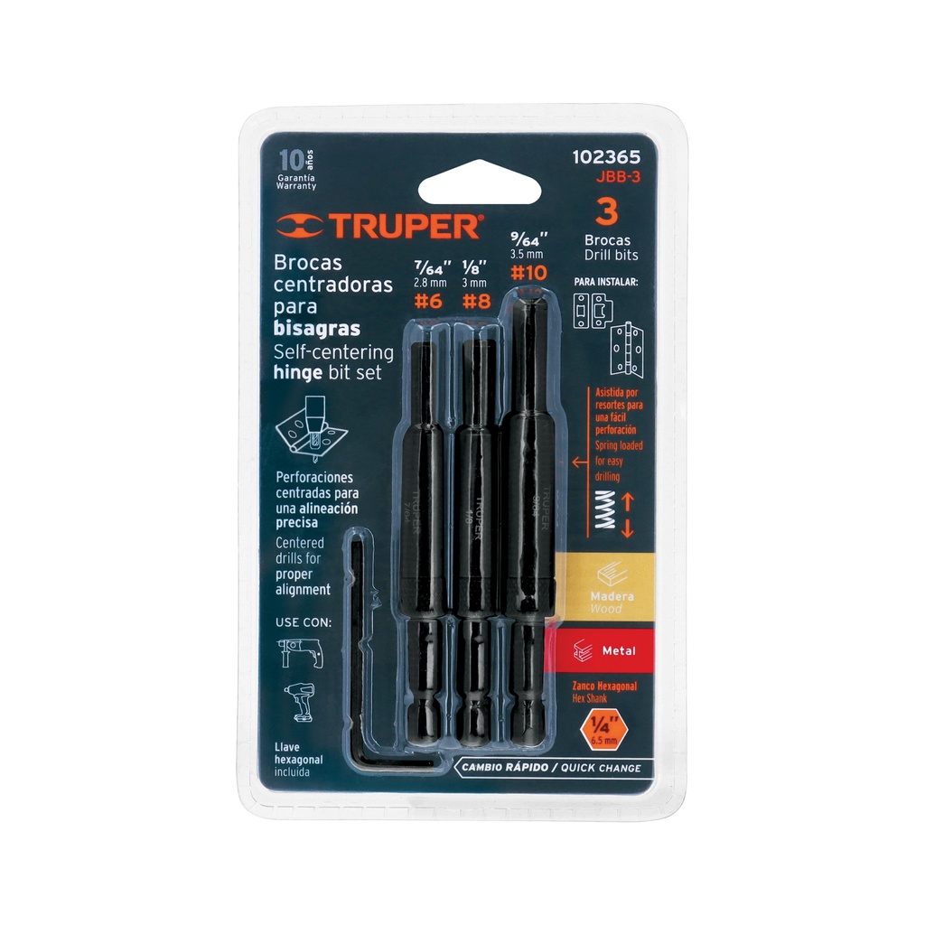 Juego de 3 brocas para bisagra, TRUPER
