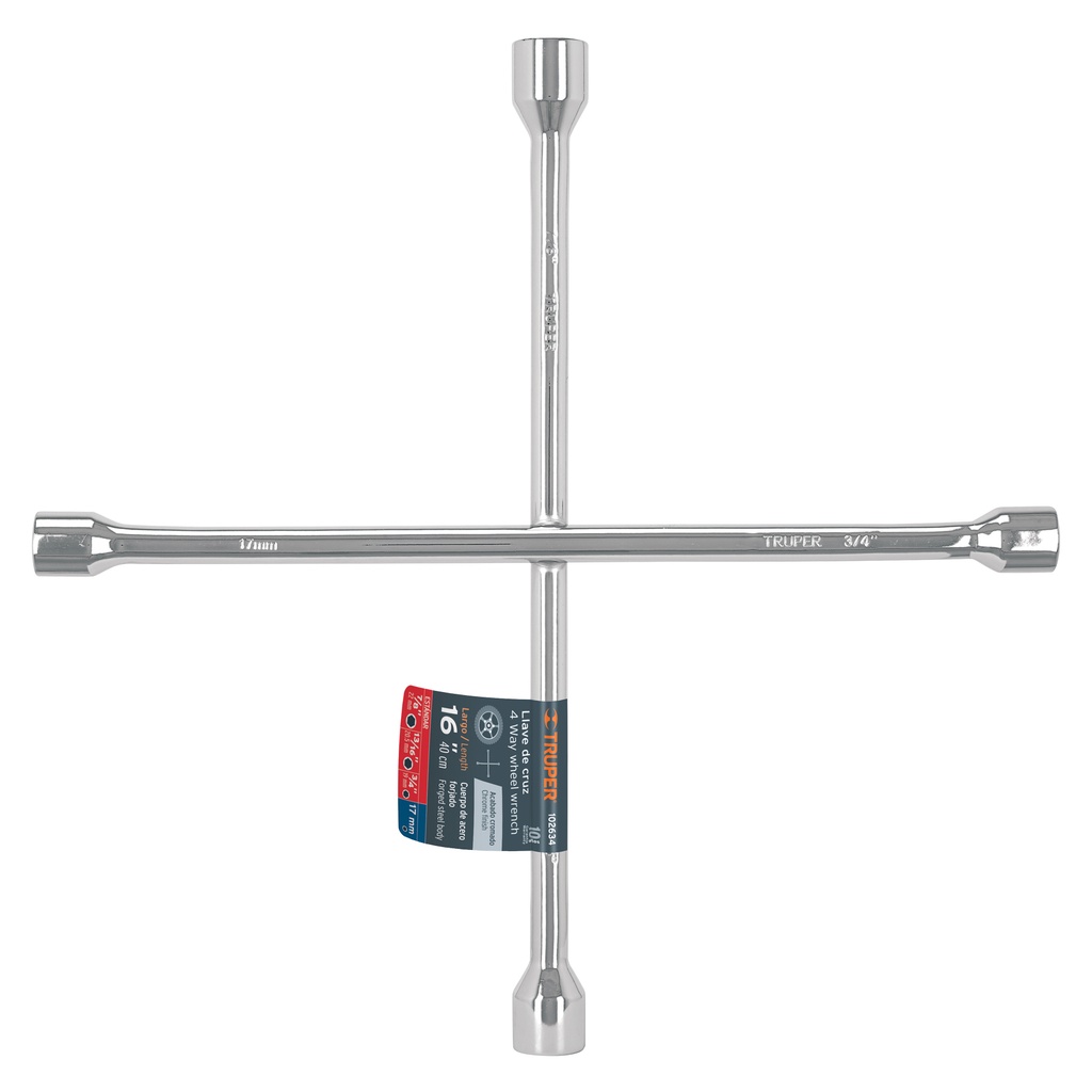 Llave de cruz 16' pulida y cromada, TRUPER