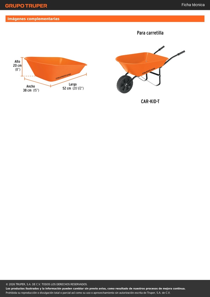 Concha para carretilla CAR-KID-T, TRUPER