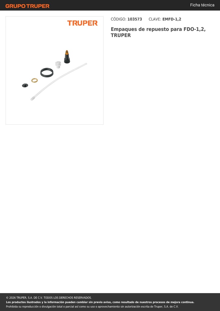 Empaques de repuesto para FDO-1,2, TRUPER