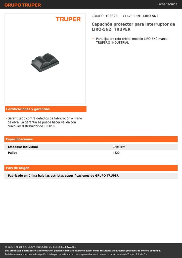 Capuchón protector para interruptor de LIRO-5N2, TRUPER