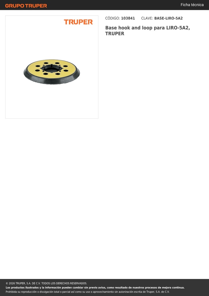 Base hook and loop para LIRO-5A2, TRUPER