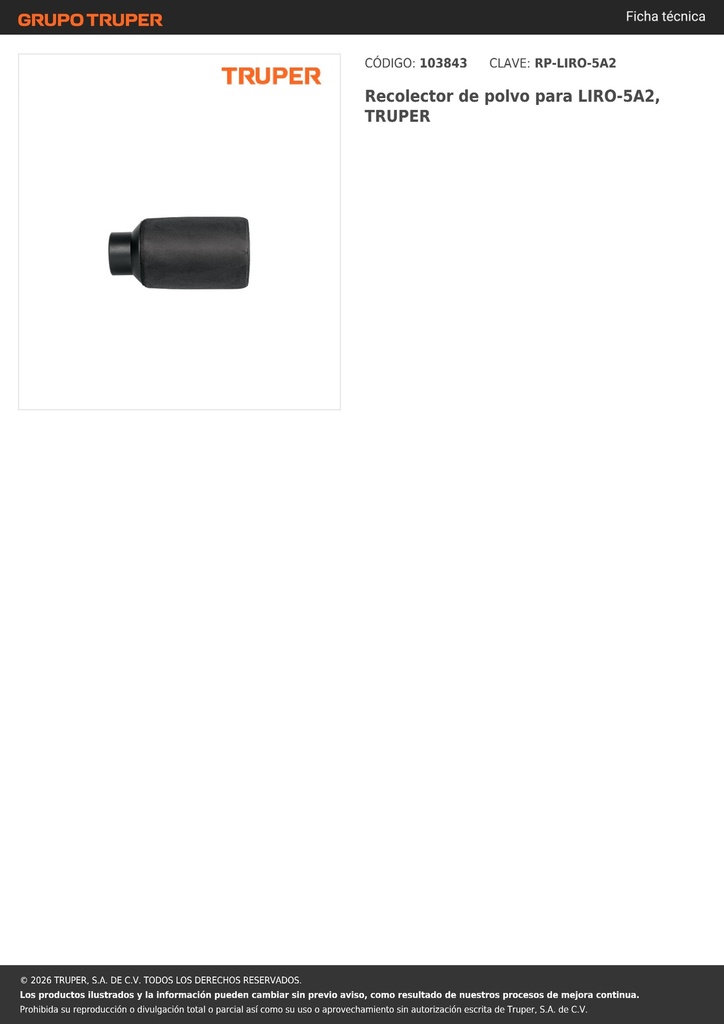 Recolector de polvo para LIRO-5A2, TRUPER
