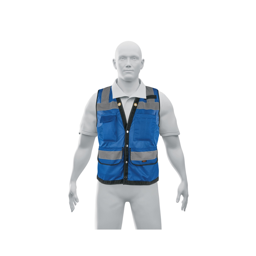 Chaleco seguridad reforzado azul con bolsas, M, EXPERT