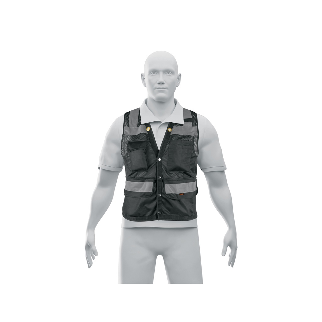 Chaleco seguridad reforzado negro con bolsas, M, EXPERT
