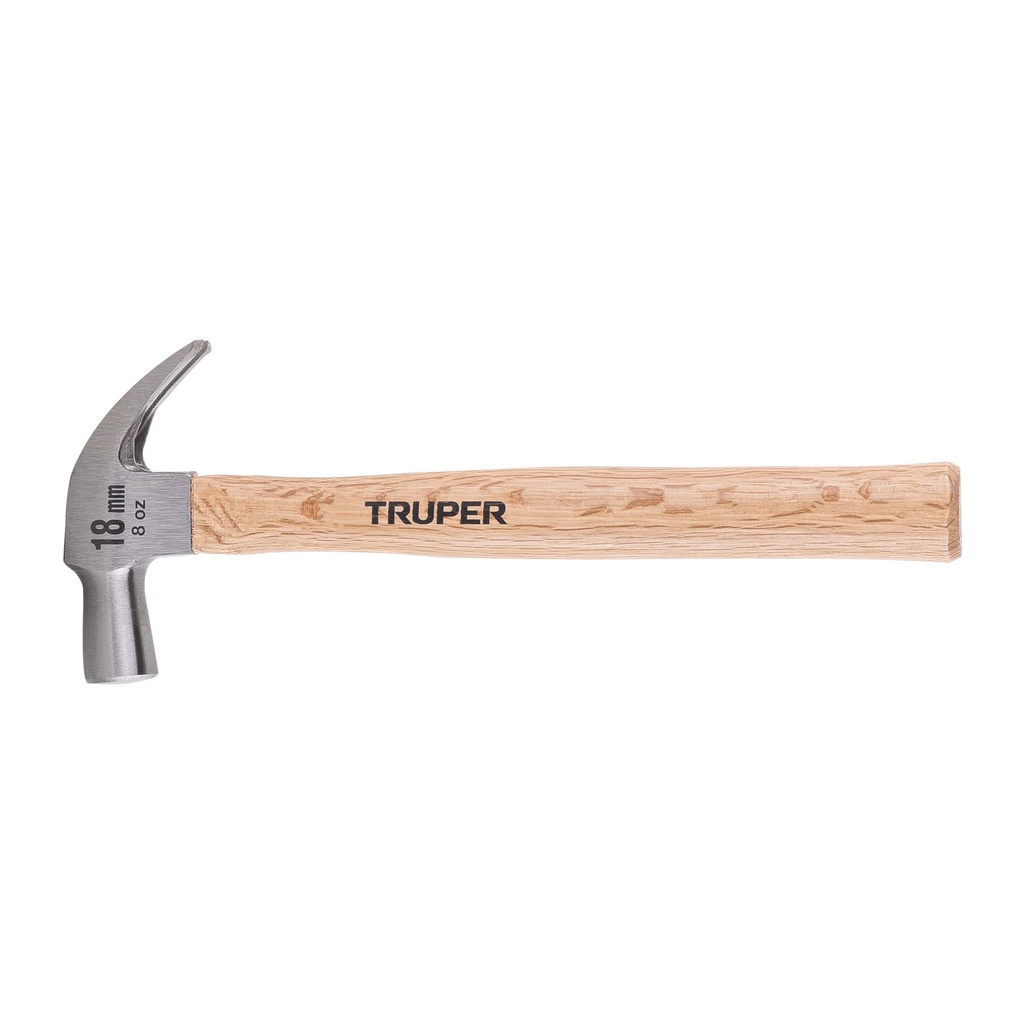 Martillo cabeza cónica 18 mm uña curva, mango madera, TRUPER