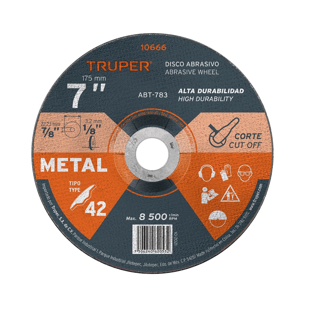 Disco Tipo 42 de 7' x 3.2 mm para corte de metal, TRUPER