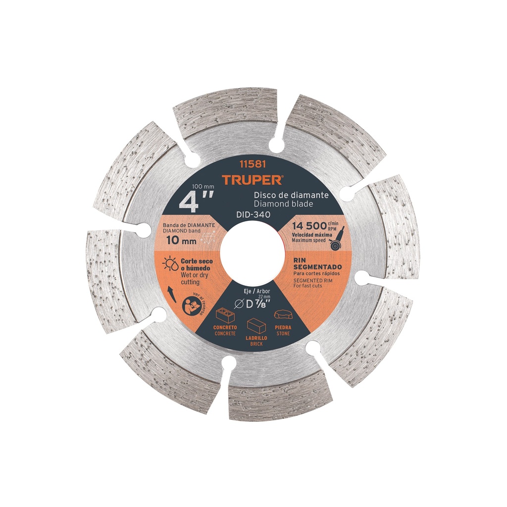 Disco de diamante de 4' x 2.1 mm, rin segmentado, TRUPER