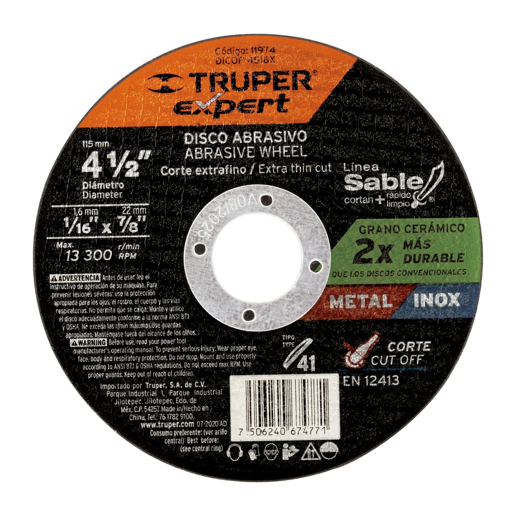 Disco Tipo 41 de 4-1/2' x 1.6 mm corte fino de metal, EXPERT