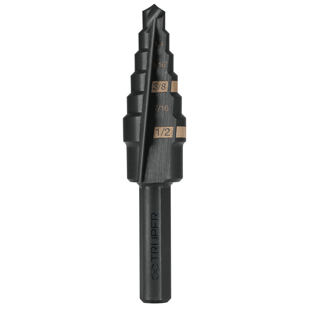 Broca escalonada óxido negro 6 escalones 3/16' a 1/2',Truper