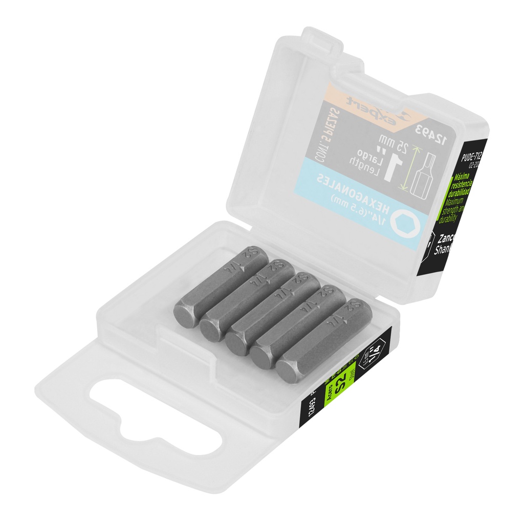 Estuche con 5 puntas hexagonales de 1/4mm largo 1', EXPERT