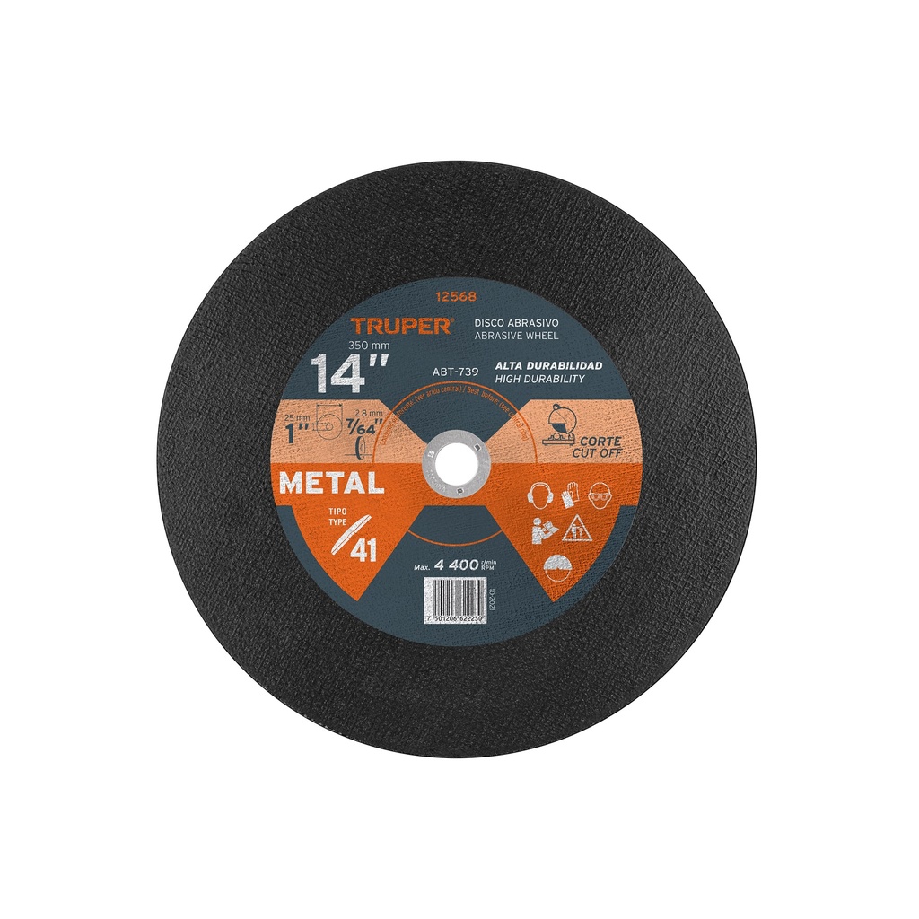 Disco Tipo 41 de 14' x 3.1 mm para corte de metal, TRUPER