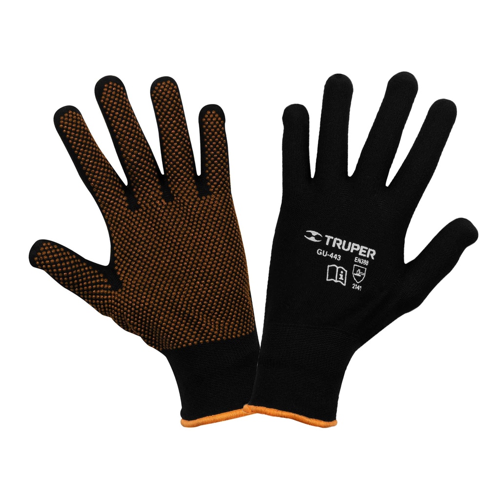 Guantes de poliéster con puntos de PVC en palma, G, TRUPER