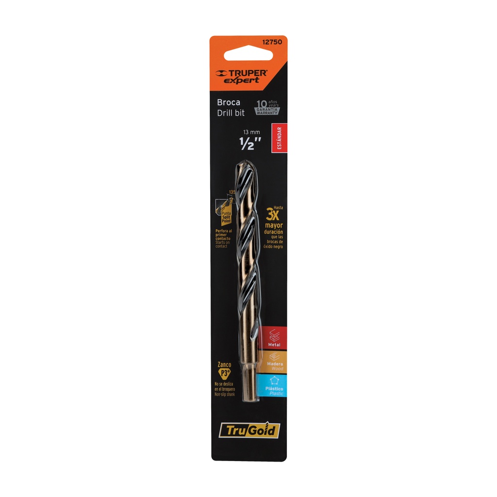 Broca HSS 1/2' Trugold para metal en blíster, EXPERT