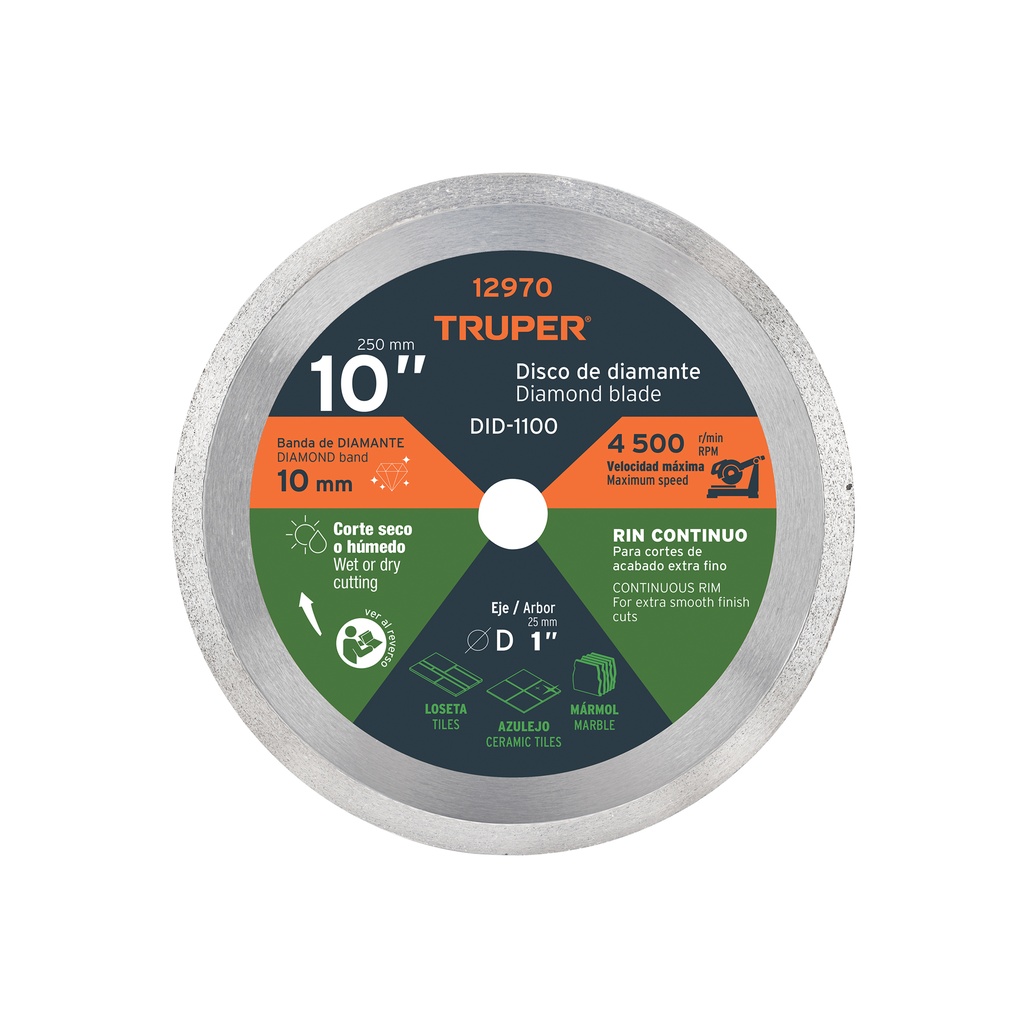 Disco de diamante de 10' x 2.2 mm, rin continuo, TRUPER